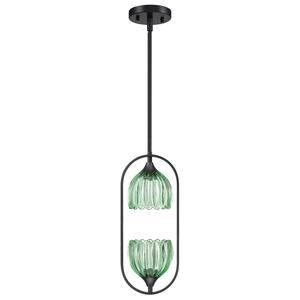 2 Light Tulip Green Glass Hanging Indoor Kitchen Island Pendant Ceiling Light